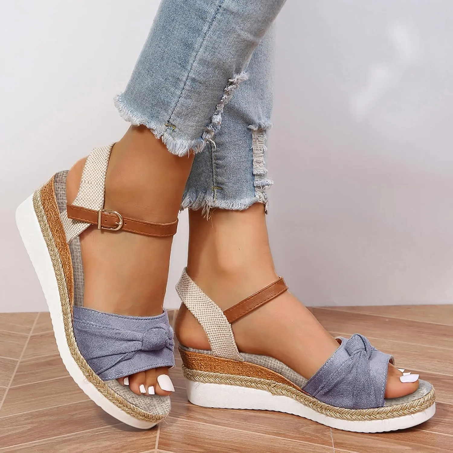 Women Orthopedic Sandals Wedge Orthopedic Sandals Arch Support Summer Espadrilles Wedges Summer Open Toe Ankle Strap Espadrilles Sandals Beach Sandals Comfortable Outdoor Shoes