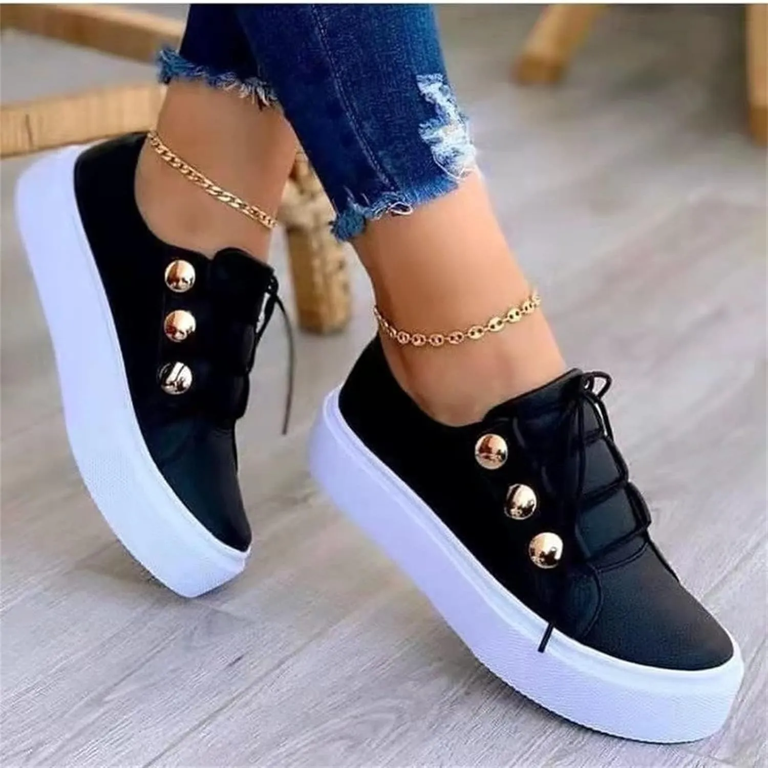 Women Platform Sneakers Comfortable Lace-Up Walking Shoes Fashion Low Top Sneakers for Women and Teen Girls Lightweight Chunky Athletic Sneaker