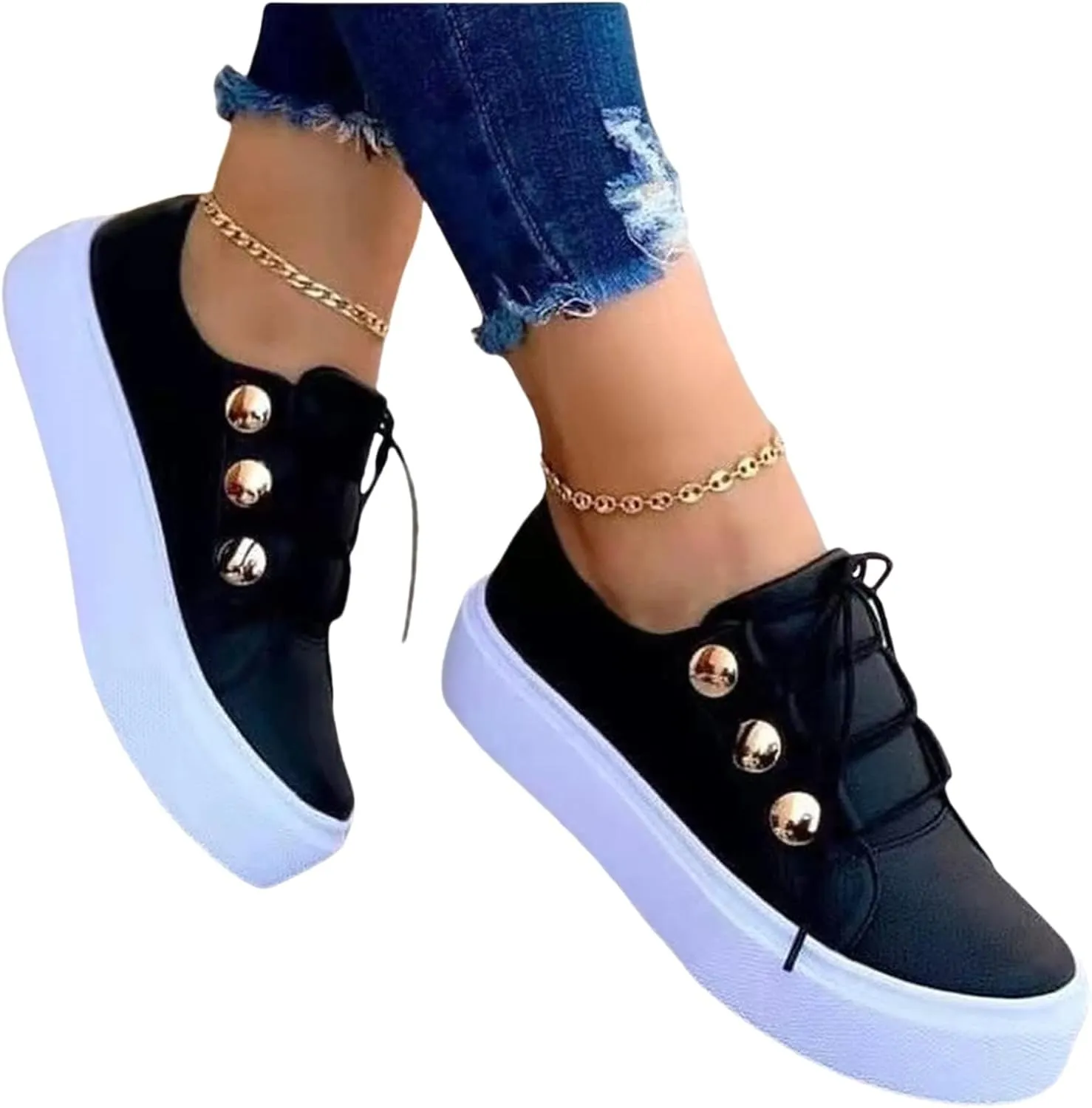 Women Platform Sneakers Comfortable Lace-Up Walking Shoes Fashion Low Top Sneakers for Women and Teen Girls Lightweight Chunky Athletic Sneaker