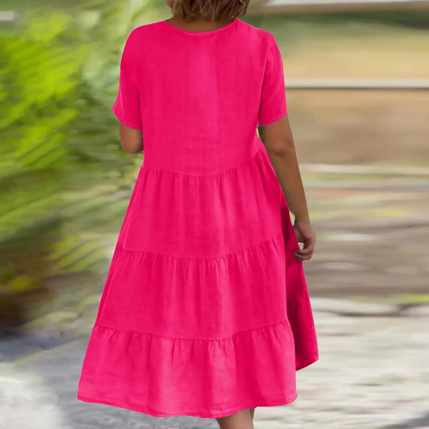 Women Summer Dress, Flowy Ruffle Hem V Neck Swing Dress Casual Short Sleeve A-Line Dress Plus Size Casual Mini Dress