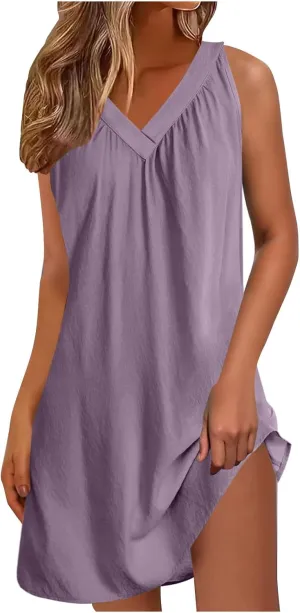 Women Summer Dresses Sleeveless V Neck Tank Sundress Cruise Outfits Beach Going Out Mini Shift Dress 2025