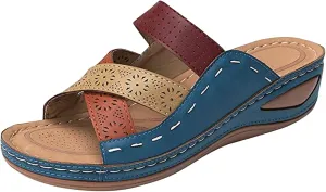 Women Wedge Sandals Comfortable Dressy Casual Open Toe Slippers Fashion Cross Strap Hollow Out Summer Walking Shoes for Summer Beach Oceanside Holiday Outdoor