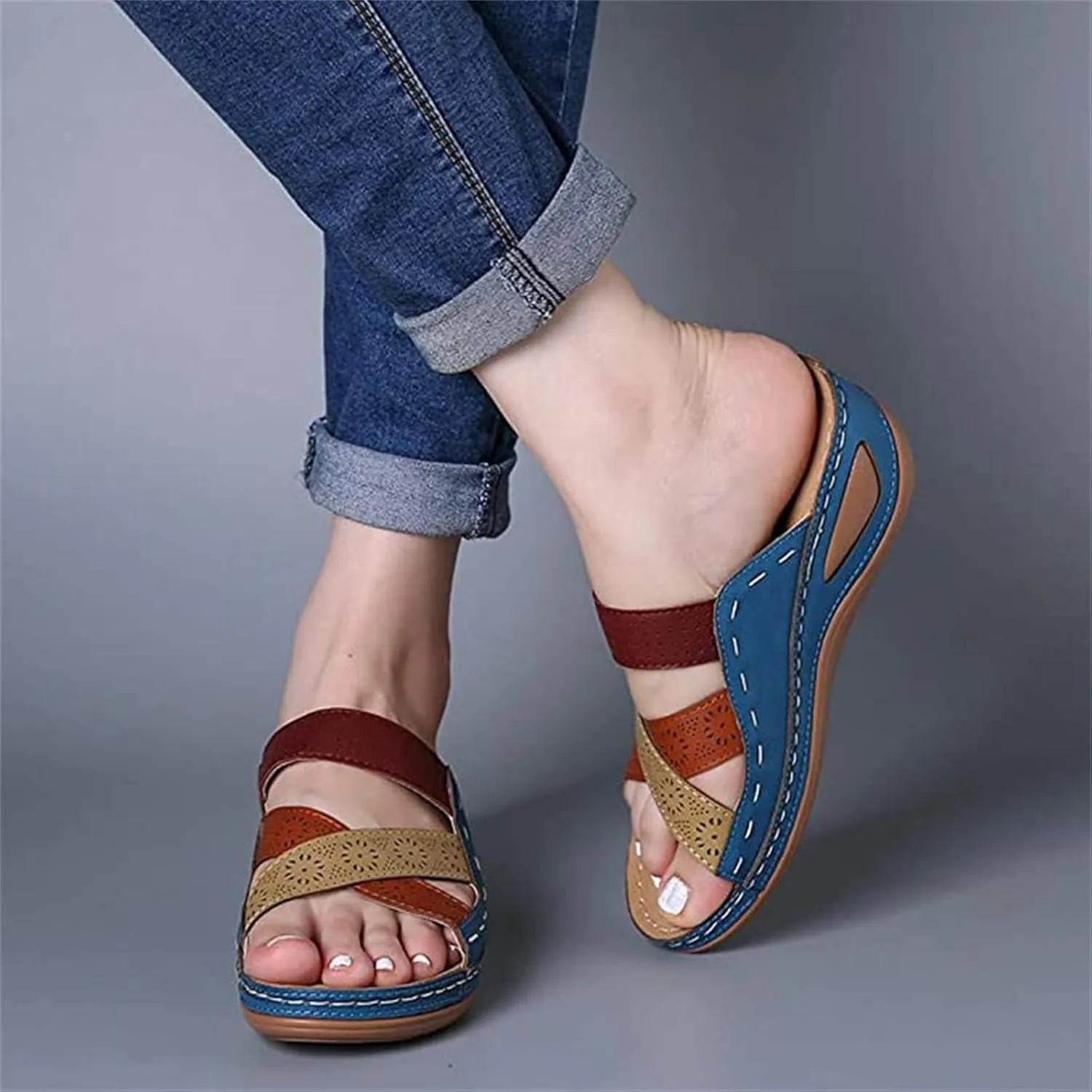 Women Wedge Sandals Comfortable Dressy Casual Open Toe Slippers Fashion Cross Strap Hollow Out Summer Walking Shoes for Summer Beach Oceanside Holiday Outdoor