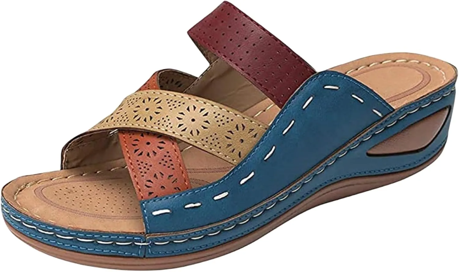 Women Wedge Sandals Comfortable Dressy Casual Open Toe Slippers Fashion Cross Strap Hollow Out Summer Walking Shoes for Summer Beach Oceanside Holiday Outdoor