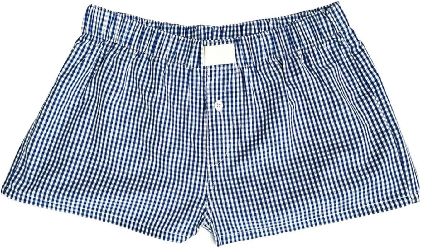 Women Y2k Lounge Shorts Plaid Pajamas Shorts Lounge Boxer Shorts High Waist Button Front Pj Bottoms Sleepwear