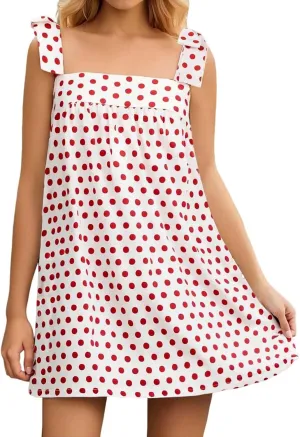 Women Y2K Tie Shoulder Mini Dress Square Neck Floral Ruffle Flowy Babydoll Dress Summer Bow Strap Boho Short Dresses