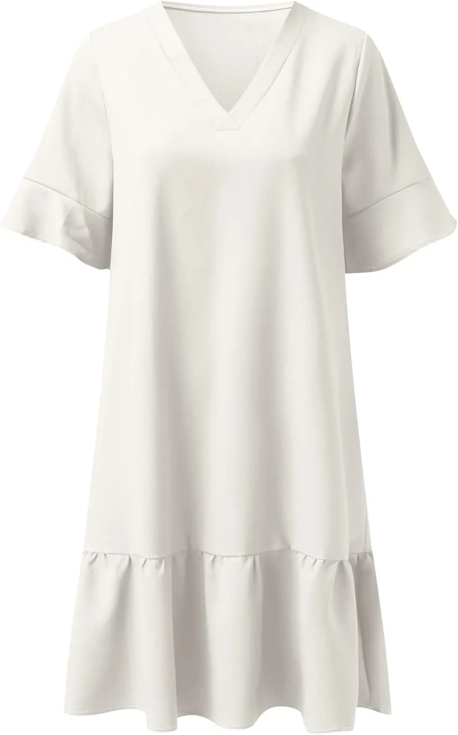 Womens 2024 Boho Loose Swing Midi Dresses Short Sleeve V Neck Ruffle Summer Dress Beach Party Sundress