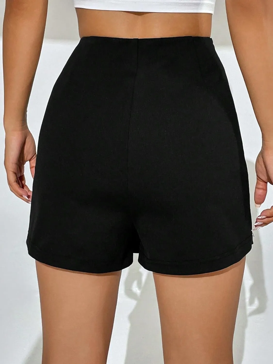 Women's 2025 Casual Plain Shorts High Waist Slit Skort