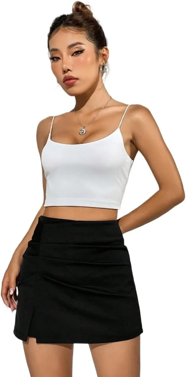 Women's 2025 Casual Plain Shorts High Waist Slit Skort