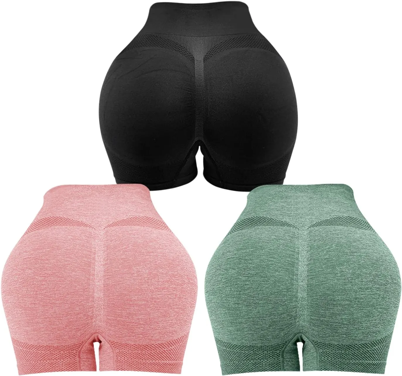Women's 3 Piece Butt Lifting Shorts High Waist Tummy Control Yoga Shorts Seamless Ruched Booty Workout Shorts