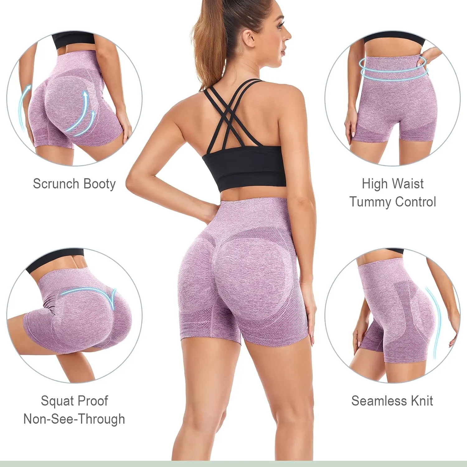 Women's 3 Piece Butt Lifting Shorts High Waist Tummy Control Yoga Shorts Seamless Ruched Booty Workout Shorts