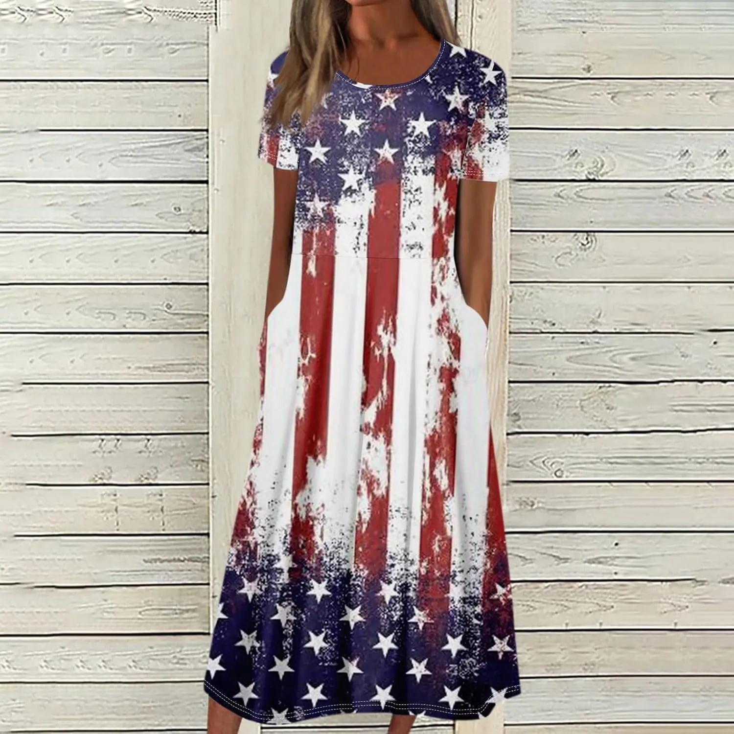 Womens 4th of July Dresses Independence Day Red Patriotic Tunic Dress Short Sleeve V Neck 2025 Flag Sundress with Pocket