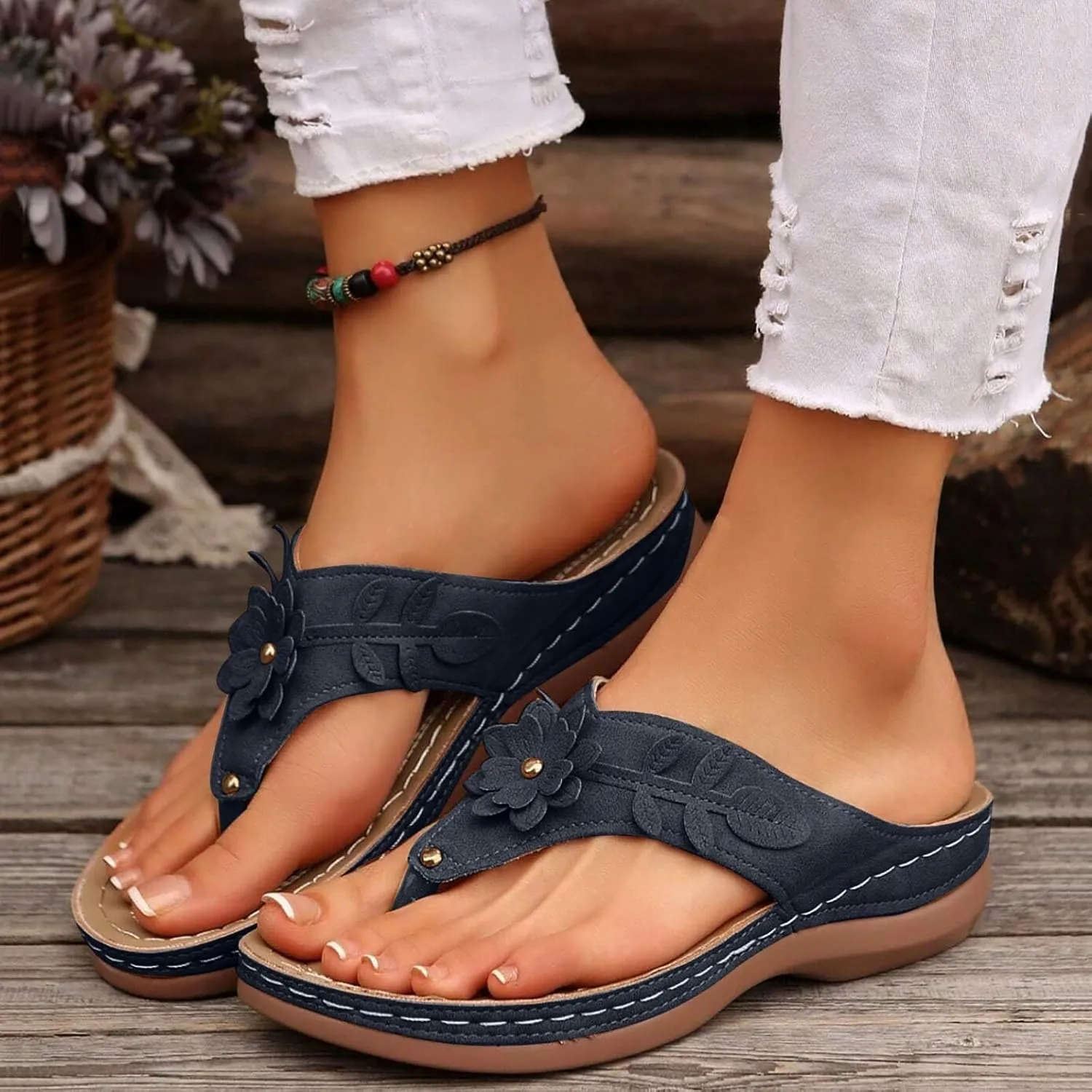 Womens Arch Support Soft Cushion Flip Flops Yoga Mat Comfortable Walking Thong Sandals Slip On Wedge Sandal Indoor Outdoor for Summer