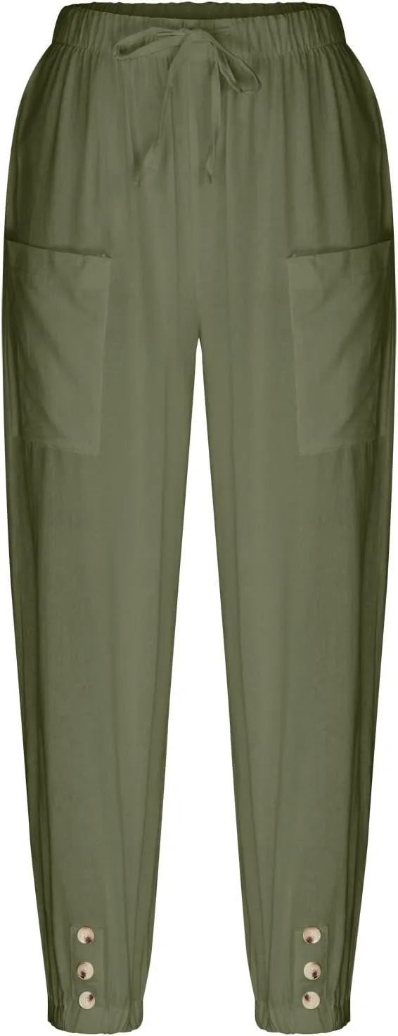 Womens Baggy Wide Leg Pants Casual Palazzo Harem Pants with Elastic Waisted Pockets
