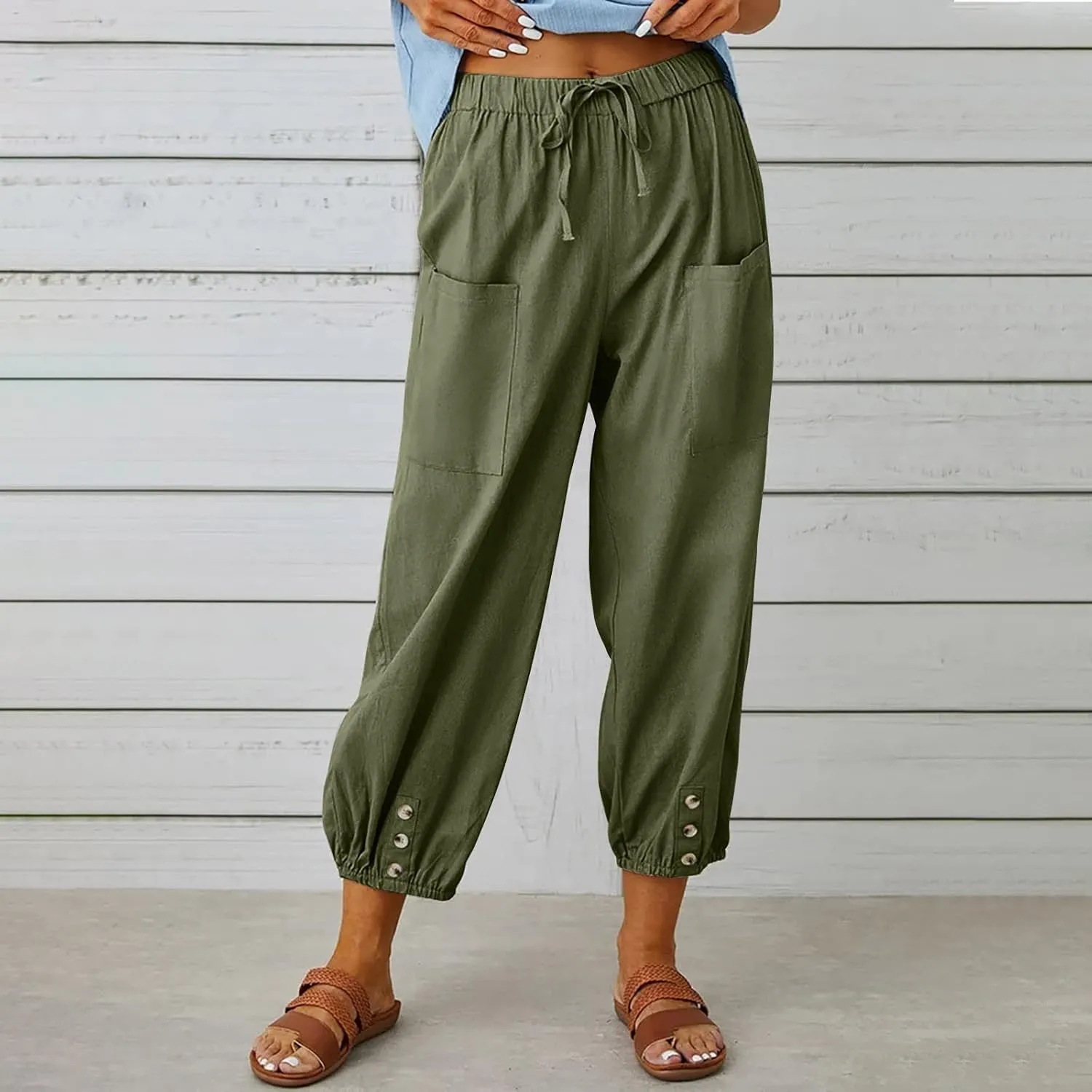 Womens Baggy Wide Leg Pants Casual Palazzo Harem Pants with Elastic Waisted Pockets