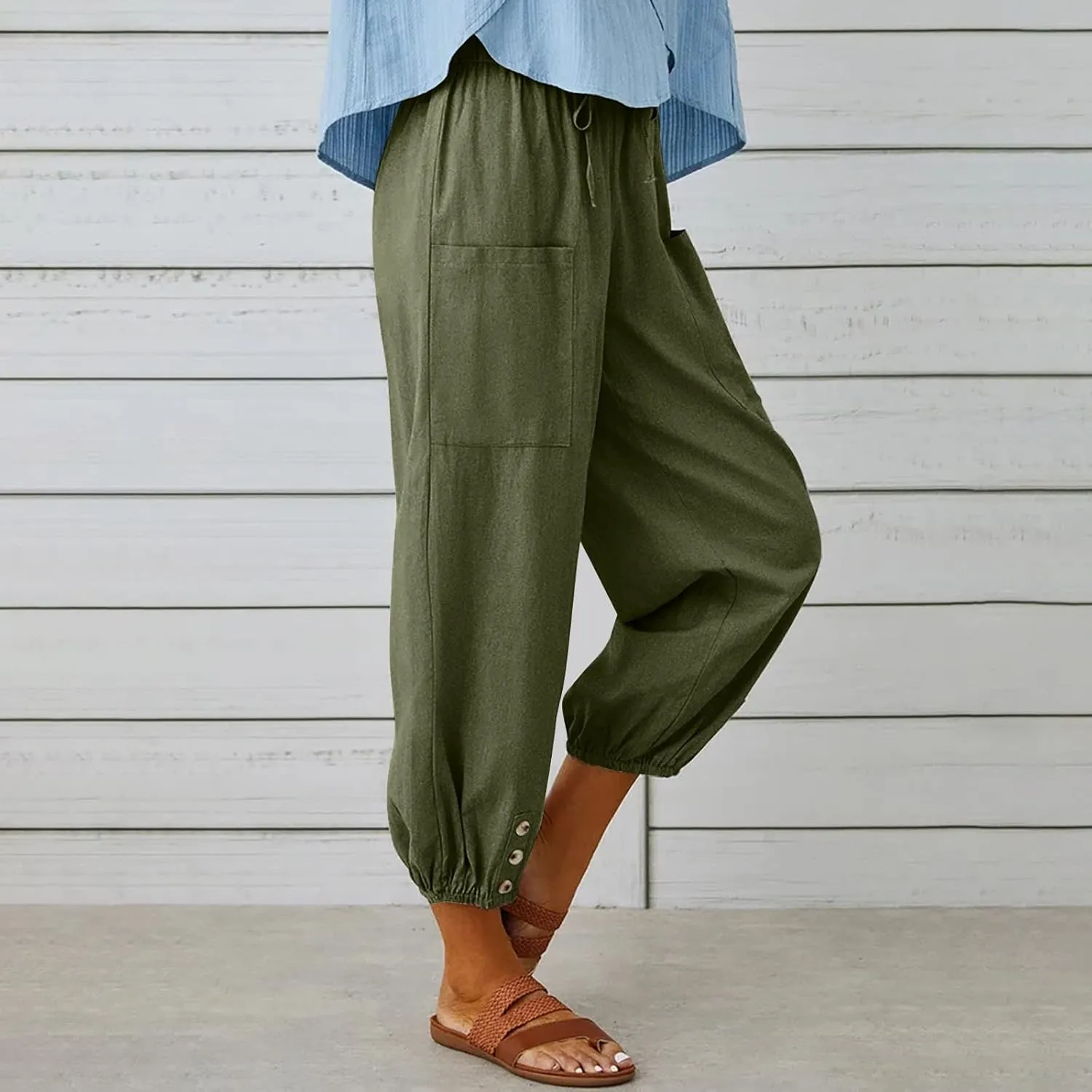 Womens Baggy Wide Leg Pants Casual Palazzo Harem Pants with Elastic Waisted Pockets