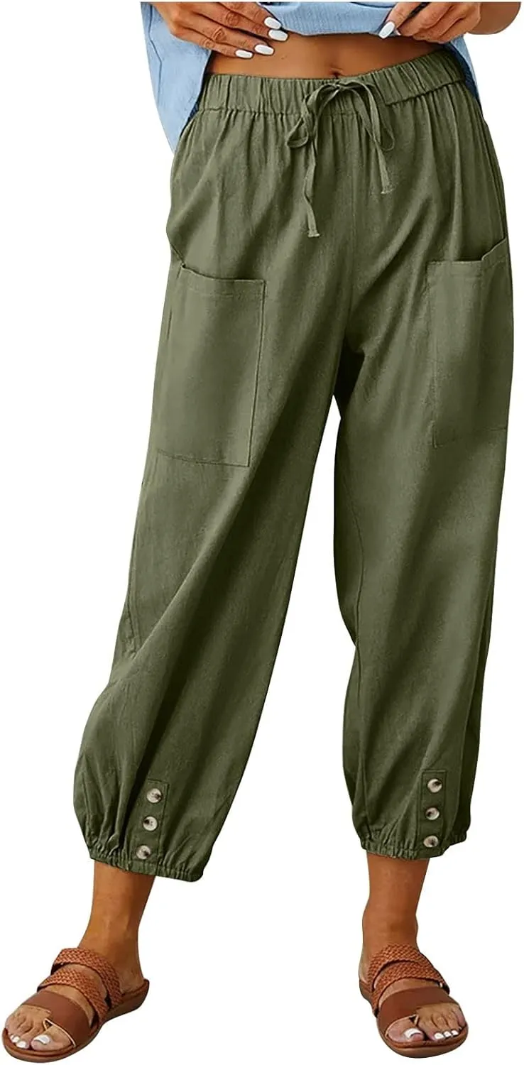 Womens Baggy Wide Leg Pants Casual Palazzo Harem Pants with Elastic Waisted Pockets