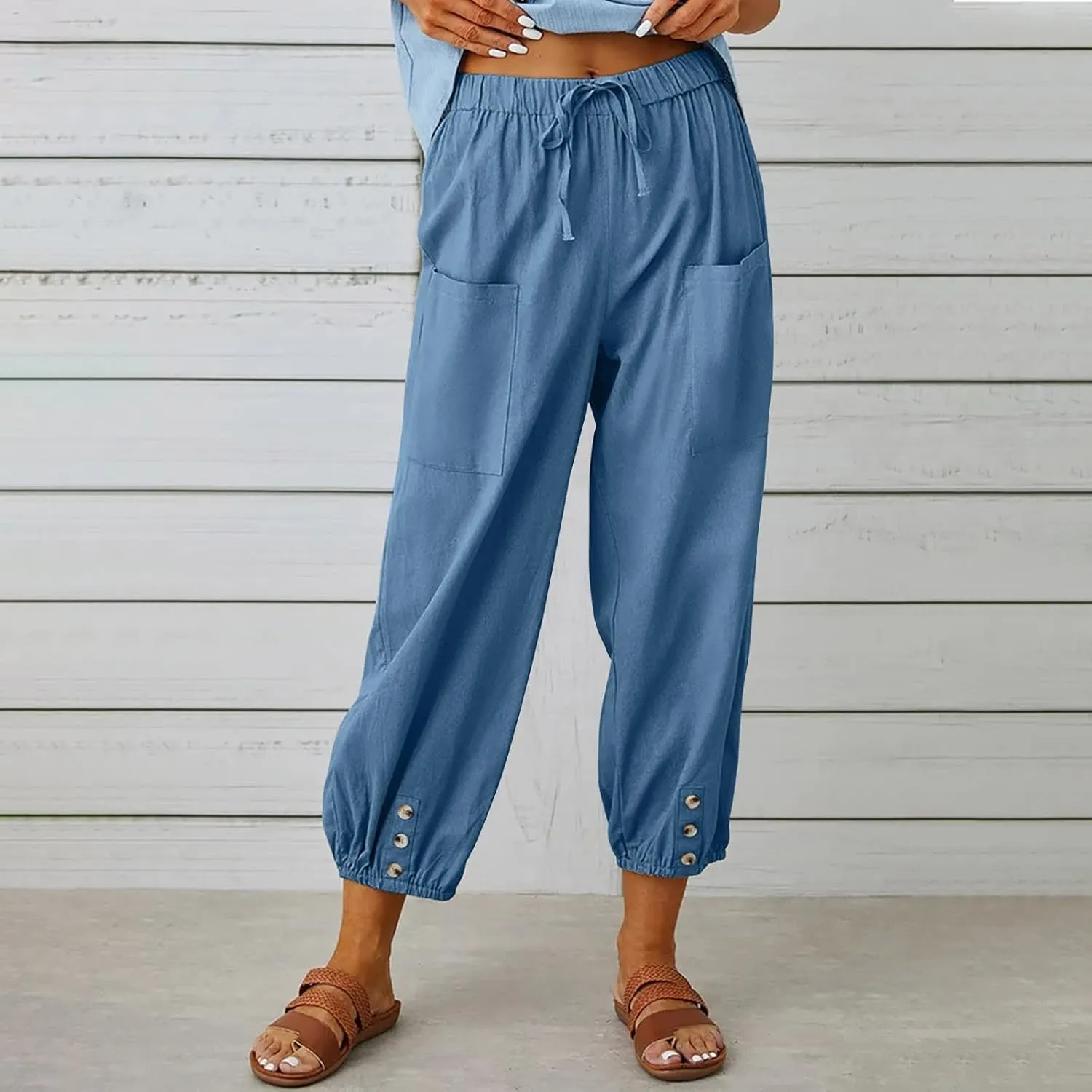 Womens Baggy Wide Leg Pants Casual Palazzo Harem Pants with Elastic Waisted Pockets