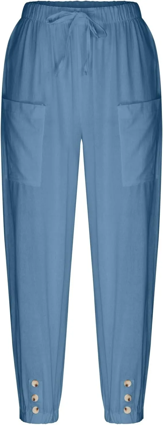 Womens Baggy Wide Leg Pants Casual Palazzo Harem Pants with Elastic Waisted Pockets