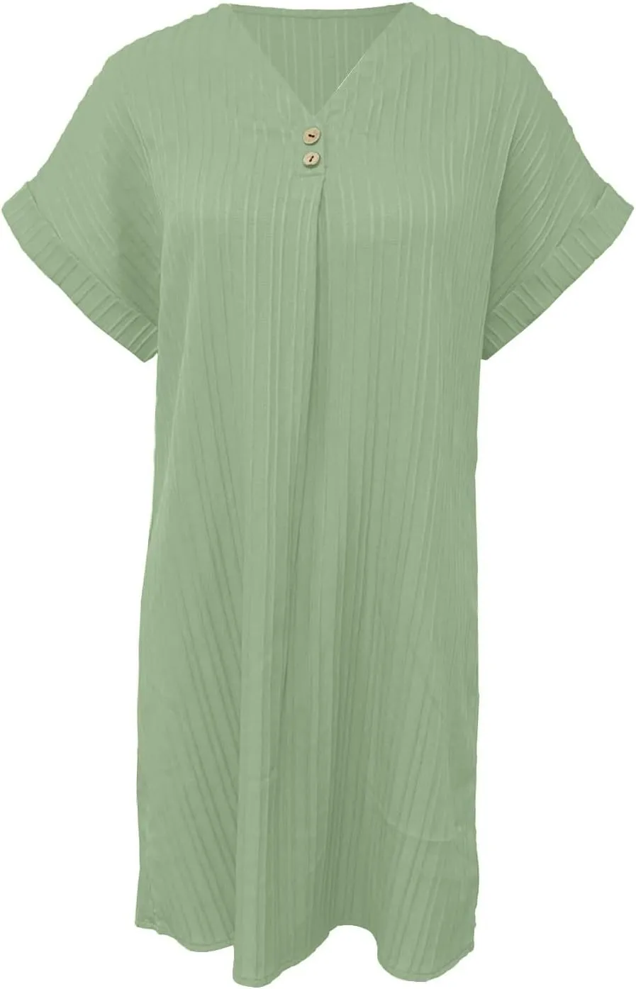 Womens Button Down Shirt Dress Summer Cotton Linen Dress V-Neck Mini Dress Casual Short Sleeve Loose Tunic Dresses