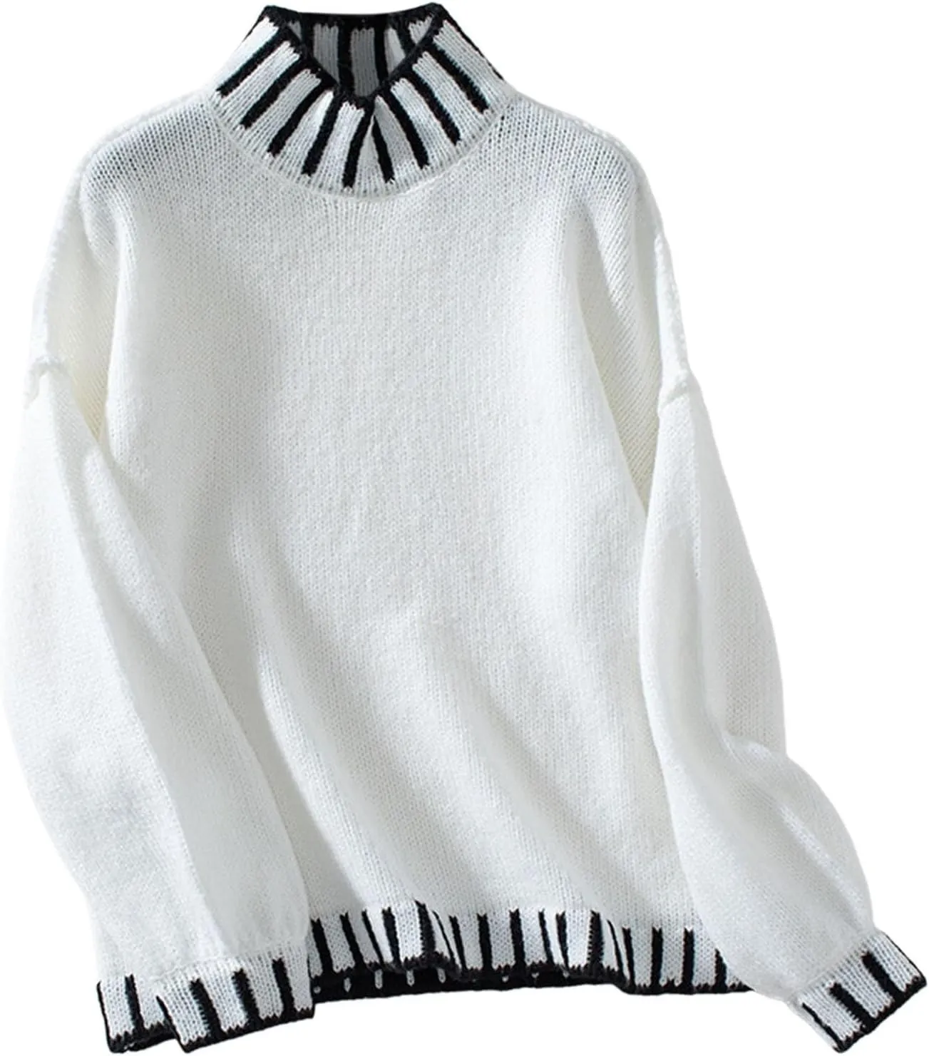 Women's Chunky Knit Winter Sweaters Fall Casual Long Sleeve Mock Neck Oversized Fuzzy Pullover Sweater Tops