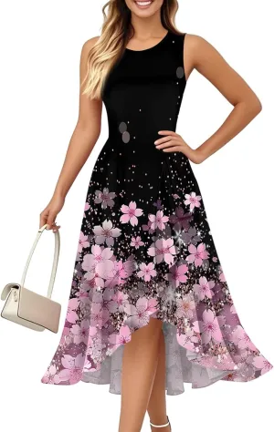 Women's Cocktail Party Formal Wedding Guest Church Dresses A Line High Low Ruffled Split Hem Party Midi Dresses