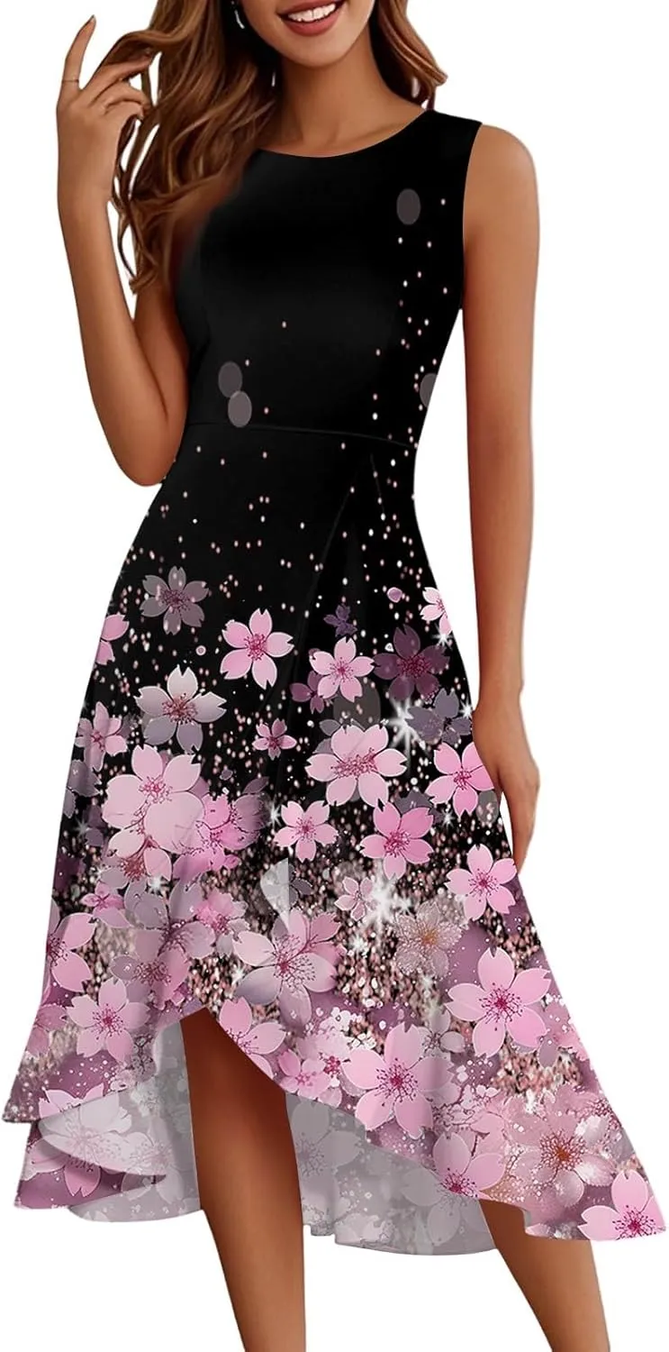 Women's Cocktail Party Formal Wedding Guest Church Dresses A Line High Low Ruffled Split Hem Party Midi Dresses