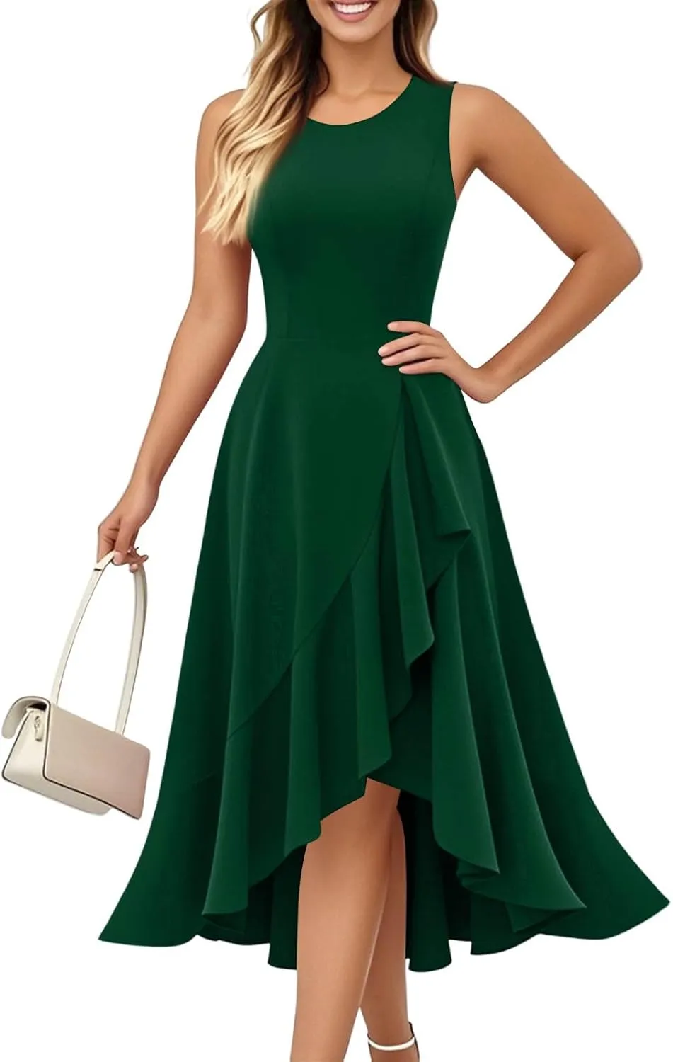 Women's Cocktail Party Formal Wedding Guest Church Dresses A Line High Low Ruffled Split Hem Party Midi Dresses