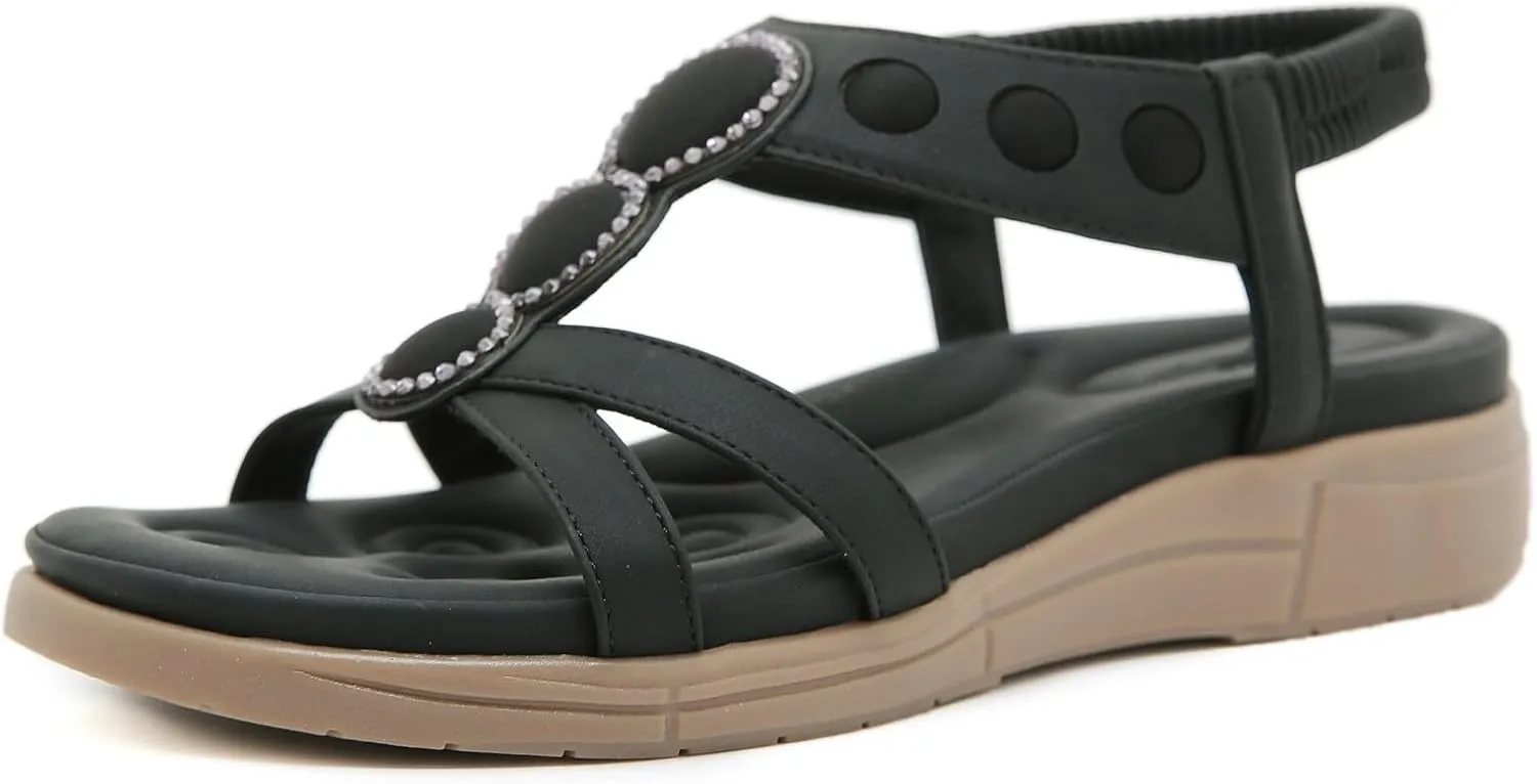 Women's Comfortable Orthopedic Sandals Arch Support Adjustable Double Strap Lightweight Summer Platform Sandals Walking Casual Orthotic Sandals