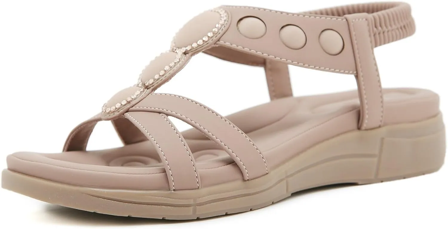Women's Comfortable Orthopedic Sandals Arch Support Adjustable Double Strap Lightweight Summer Platform Sandals Walking Casual Orthotic Sandals