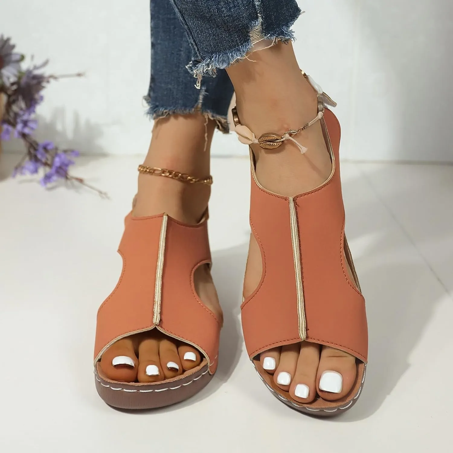 Women's Comfortable Orthopedic Sandals Wedges Shoes For Women Sandals With Arch Support Comfortable Sandals Summer Casual Flip Yoga Sling Sandals