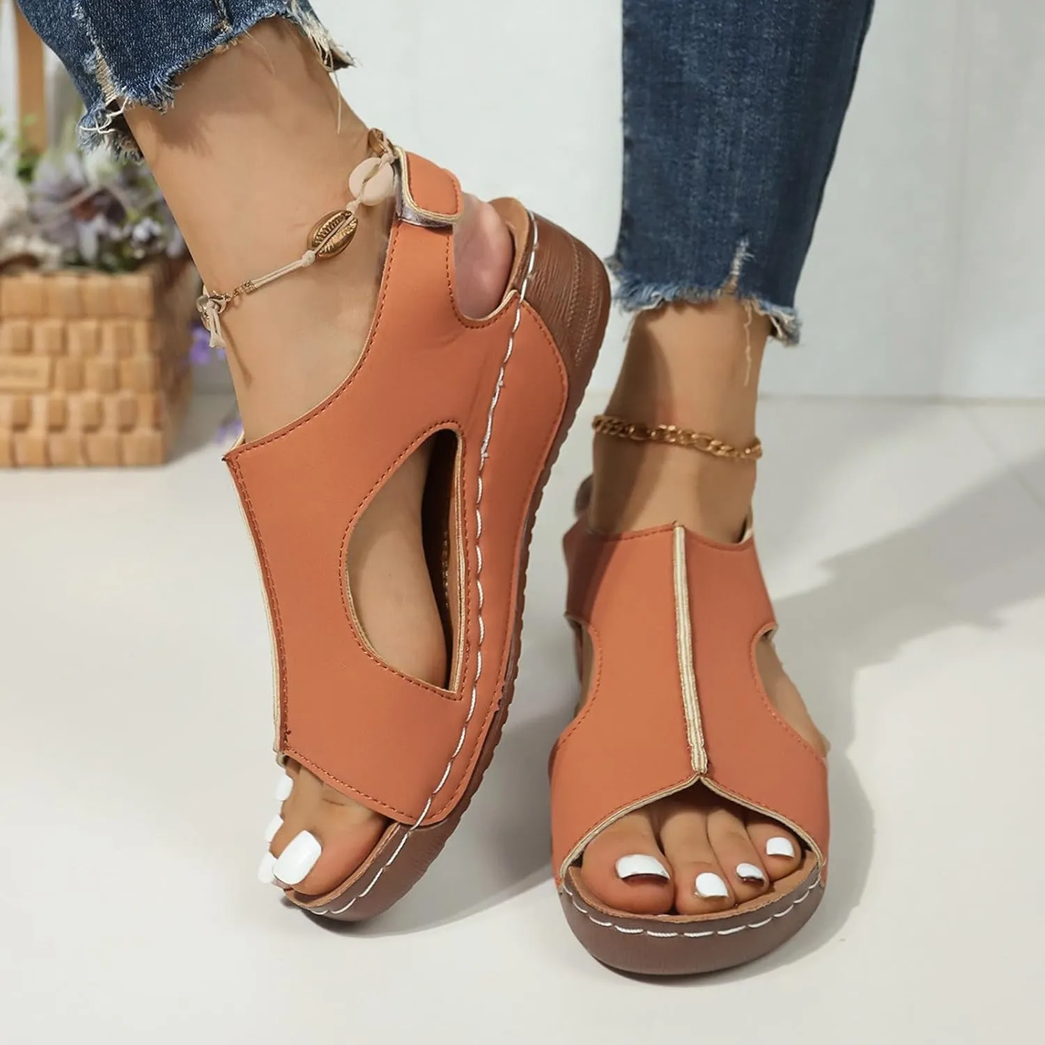 Women's Comfortable Orthopedic Sandals Wedges Shoes For Women Sandals With Arch Support Comfortable Sandals Summer Casual Flip Yoga Sling Sandals
