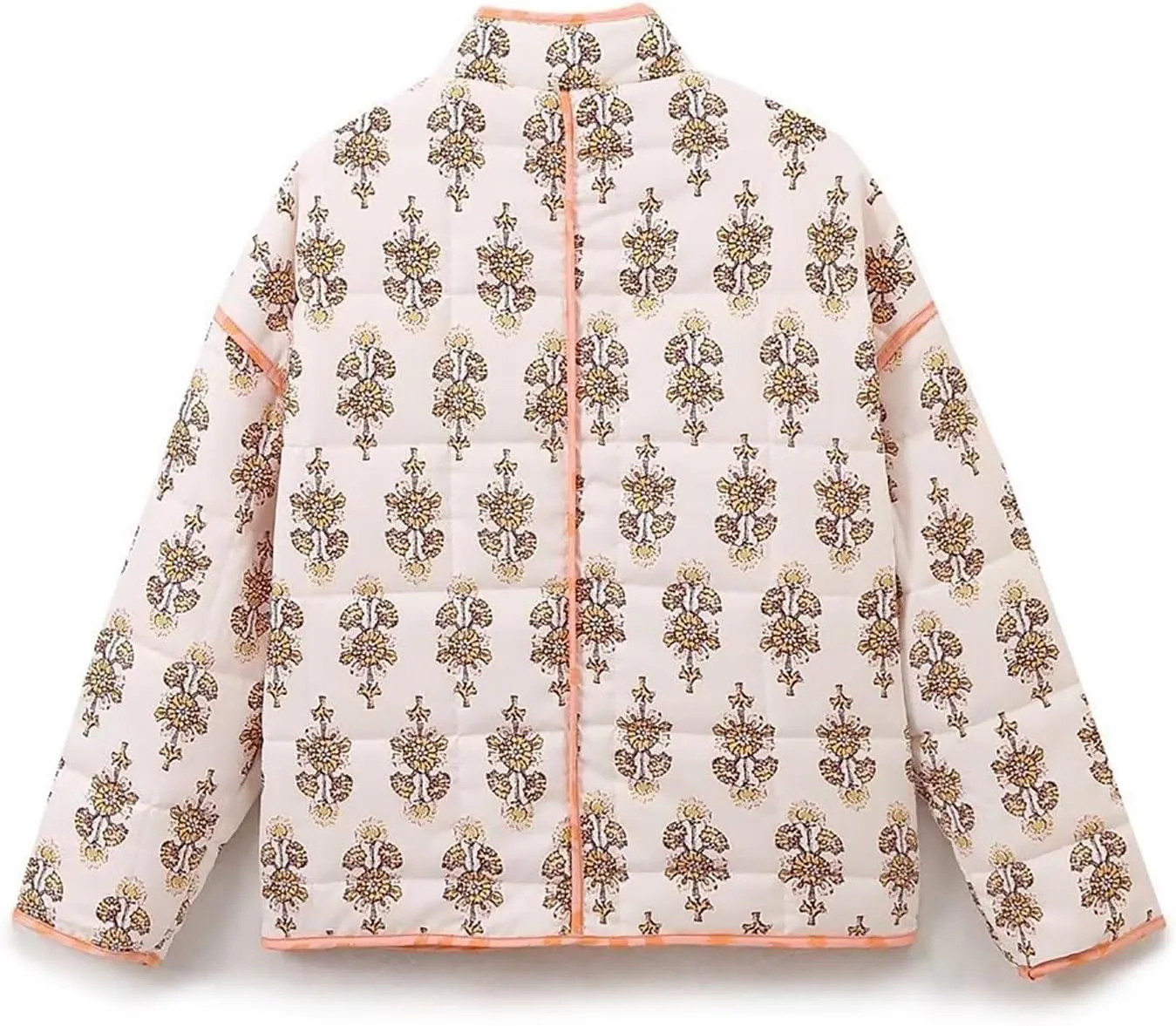 Women's Cropped Puffer Jacket Lightweight Floral Print Long Sleeve Padded Quilted Jackets Puffy Car