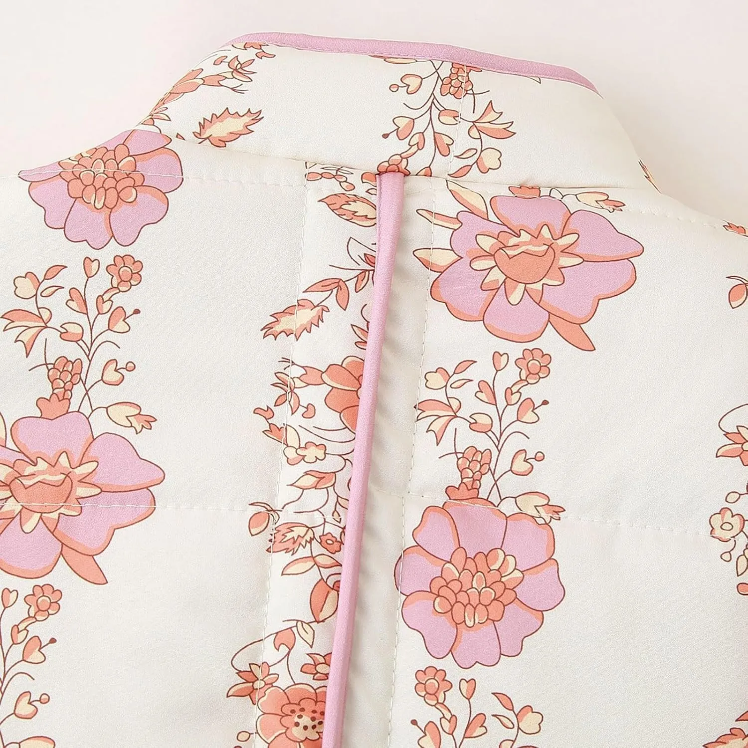Women's Cropped Puffer Jacket Lightweight Floral Print Long Sleeve Padded Quilted Jackets Puffy Car