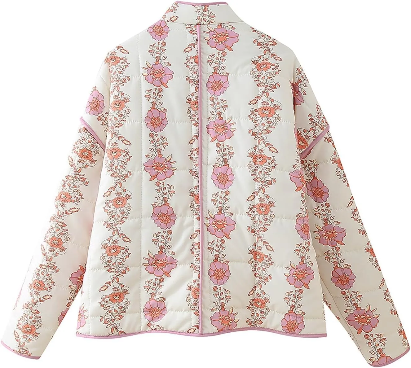 Women's Cropped Puffer Jacket Lightweight Floral Print Long Sleeve Padded Quilted Jackets Puffy Car