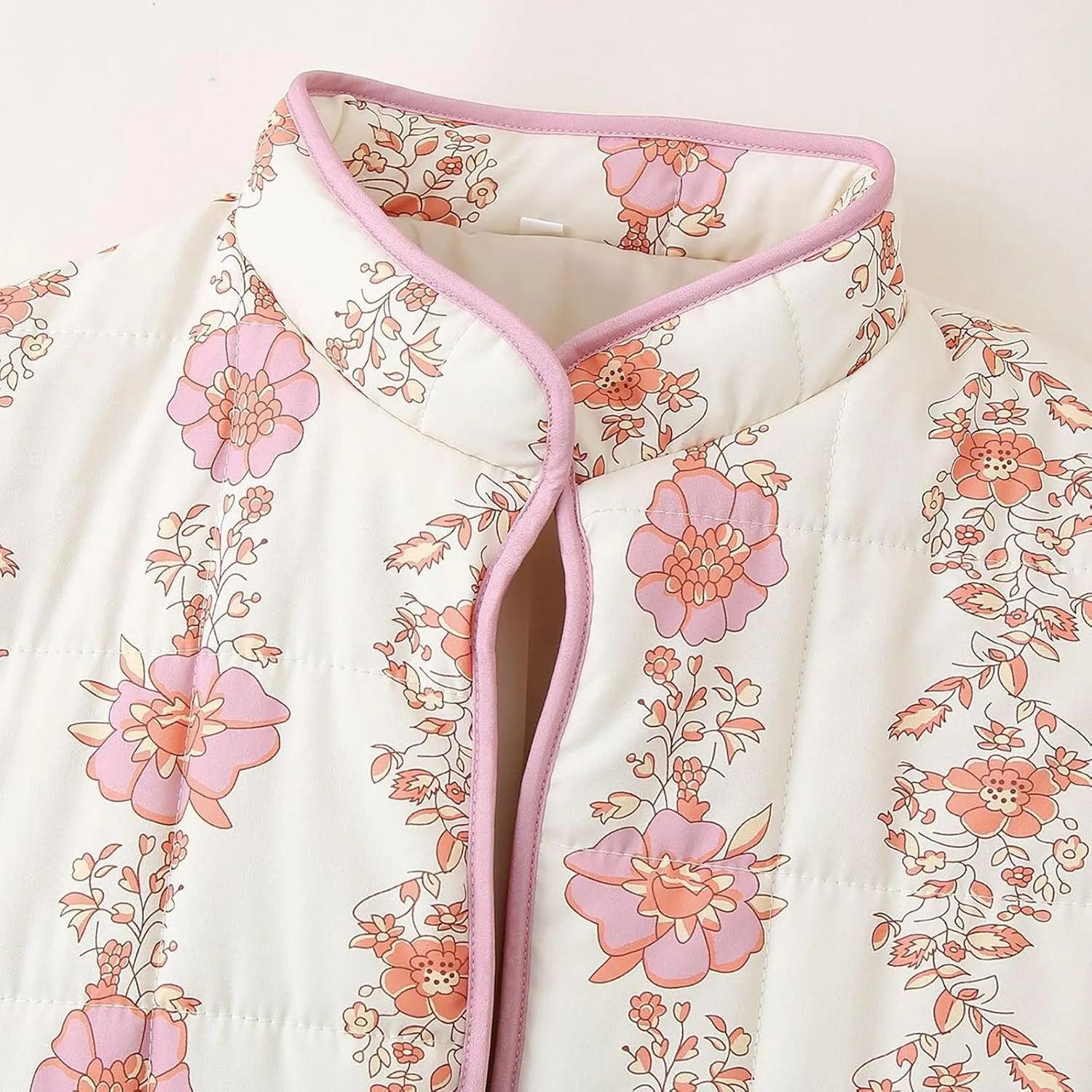 Women's Cropped Puffer Jacket Lightweight Floral Print Long Sleeve Padded Quilted Jackets Puffy Car