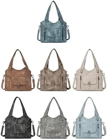 Women's crossbody bag PU leather multi pocket handbag, women's wallet large Hobo shoulder bag, detachable shoulder strap