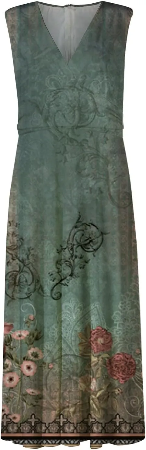 Womens Dresses Floral Print Wrap V Neck Sundresses Flowy Ruched Sleeveless Boho Dress Spring Beach Dress