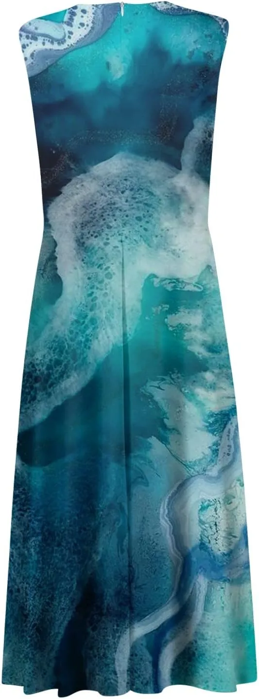 Womens Dresses Flowy Ruched Floral Print Sundresses Wrap V Neck Sleeveless Maxi Dress Elegant Beach Dresses