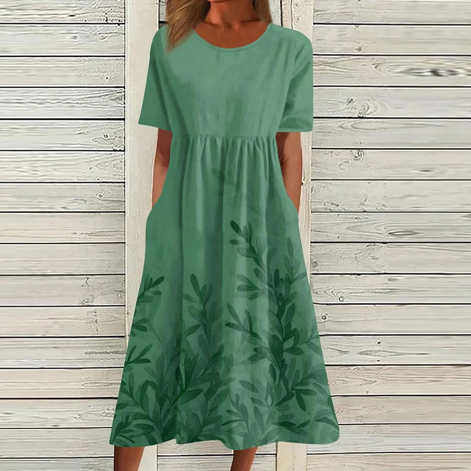 Womens Dresses Summer Short Sleeve Boho Floral Print Midi Dress Loose Casual Fashion Beach Sundresses