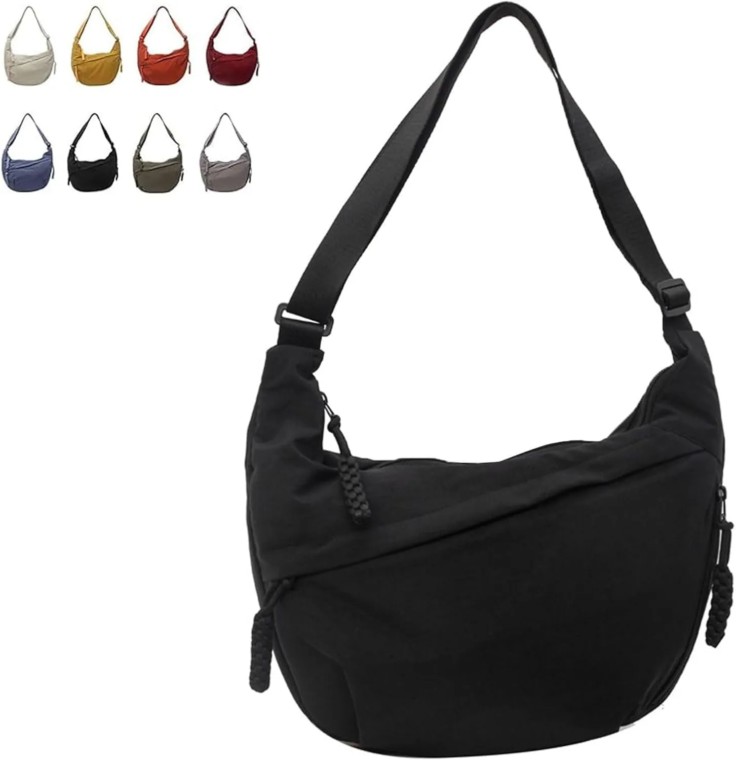 Women's Fashion Plain Color Nylon Crossbody Bag, Crescent Bag Women Lightweight Small Hobo Bag Casual Sling Bag for Women Men