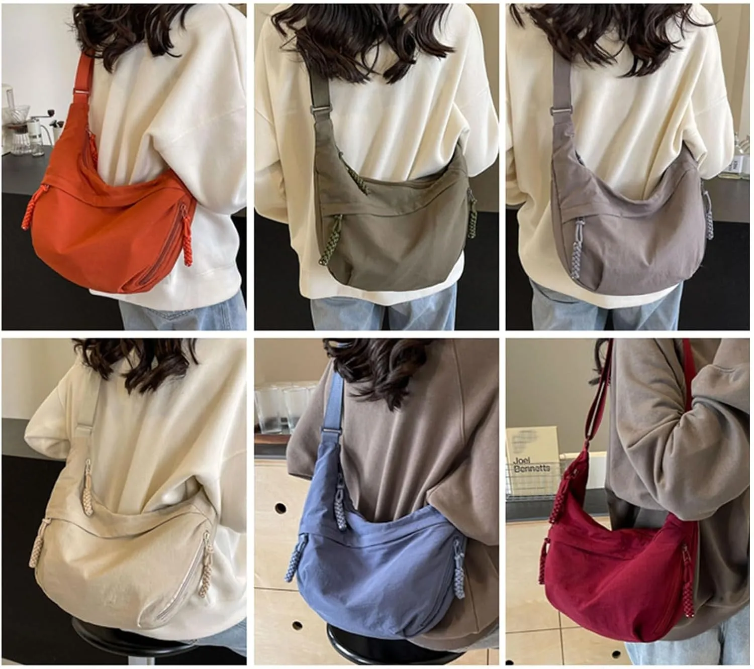 Women's Fashion Plain Color Nylon Crossbody Bag, Crescent Bag Women Lightweight Small Hobo Bag Casual Sling Bag for Women Men