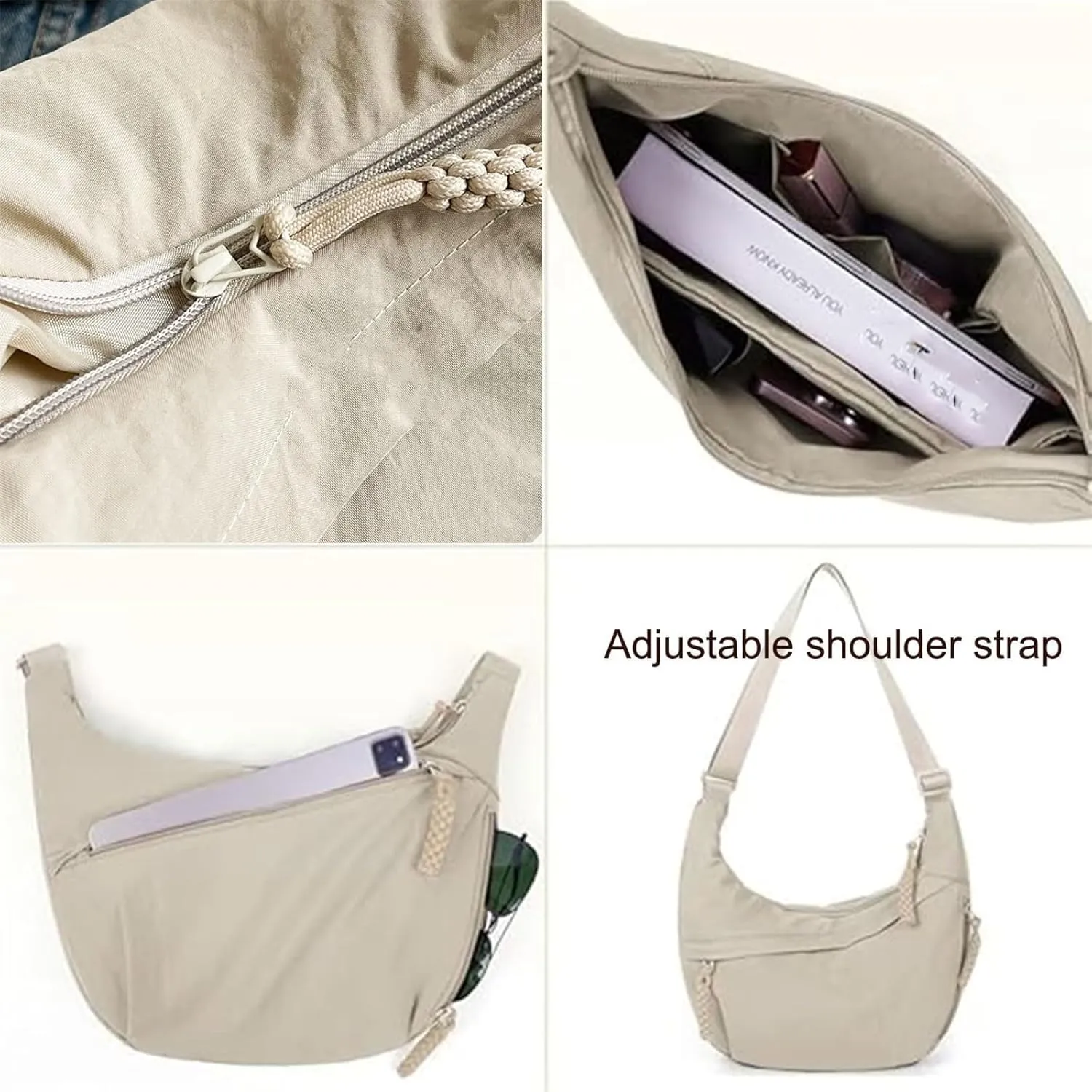 Women's Fashion Plain Color Nylon Crossbody Bag, Crescent Bag Women Lightweight Small Hobo Bag Casual Sling Bag for Women Men