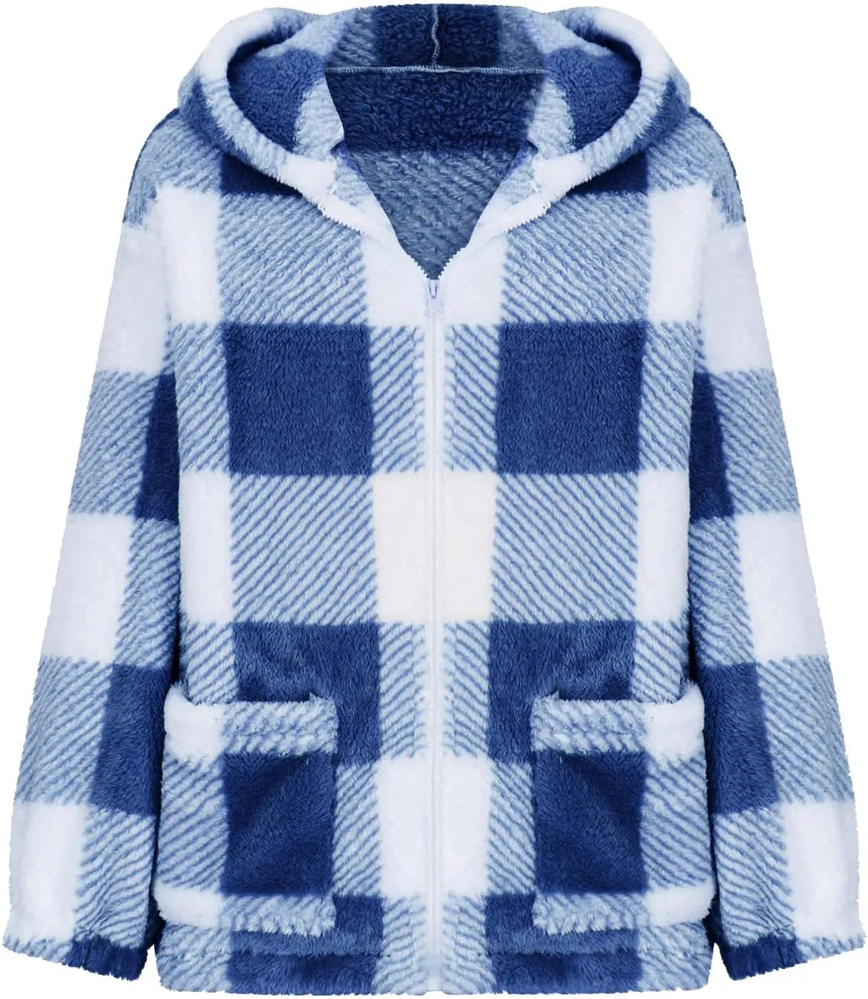 Womens Fleece Sherpa Jacket Casual Winter Jacket Oversized Button Down Jacket Trendy Flannel Plaid Jacket with Pocket