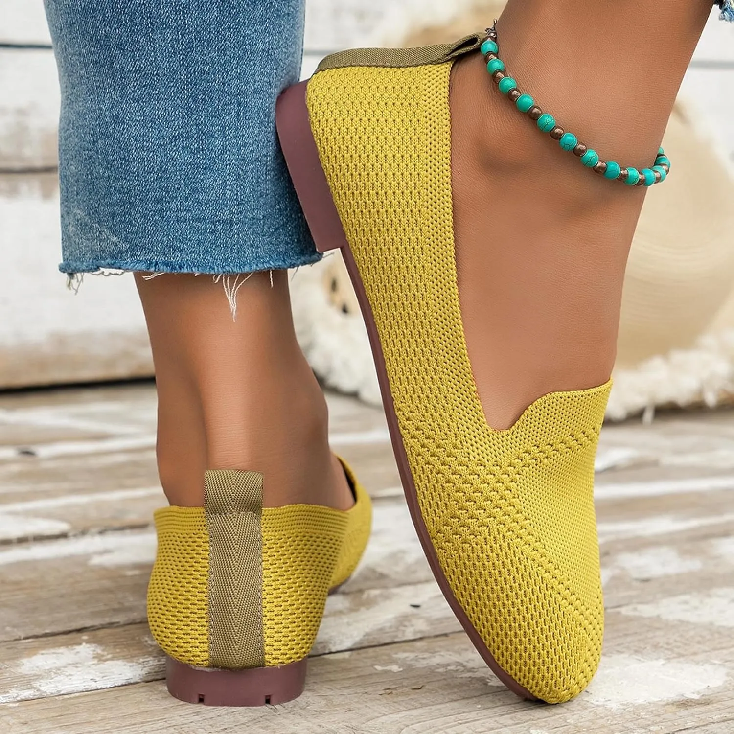 Women's Fly Weave Flat Shoes Large Size Square Toe Flat Shoes Casual Comfortable One Foot Stirrups Work Single Shoes