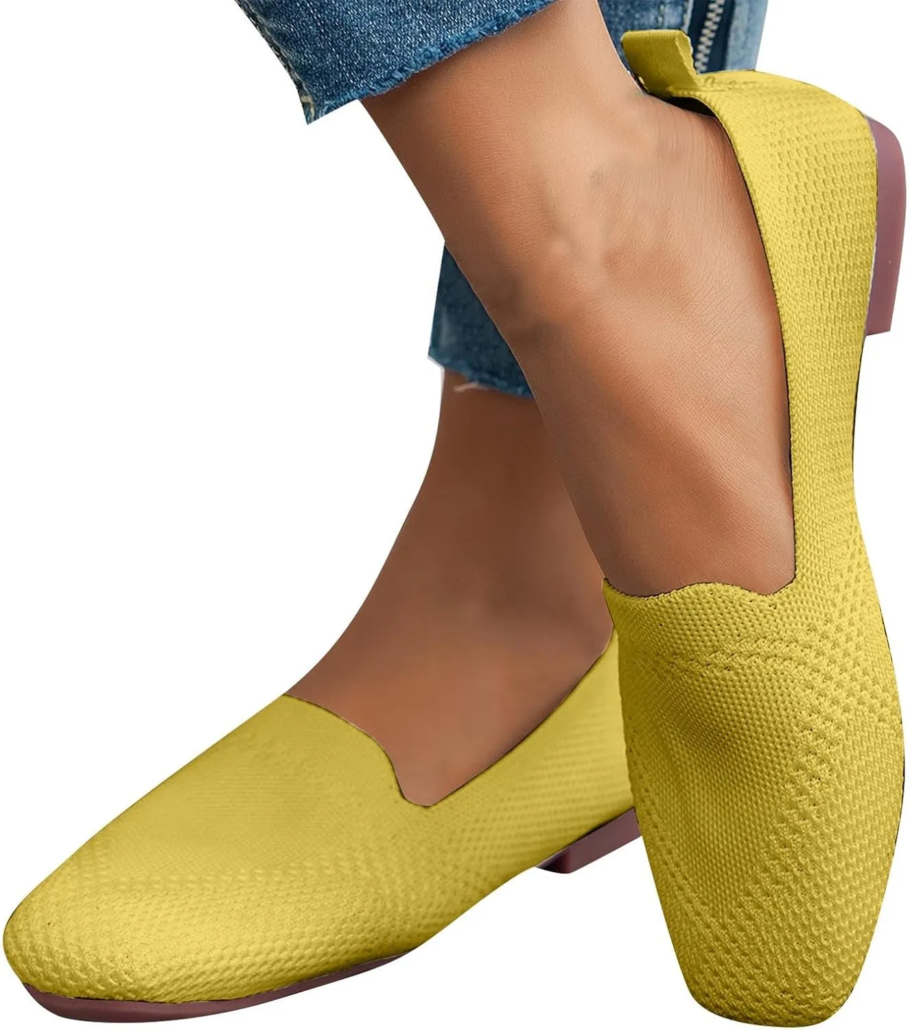 Women's Fly Weave Flat Shoes Large Size Square Toe Flat Shoes Casual Comfortable One Foot Stirrups Work Single Shoes