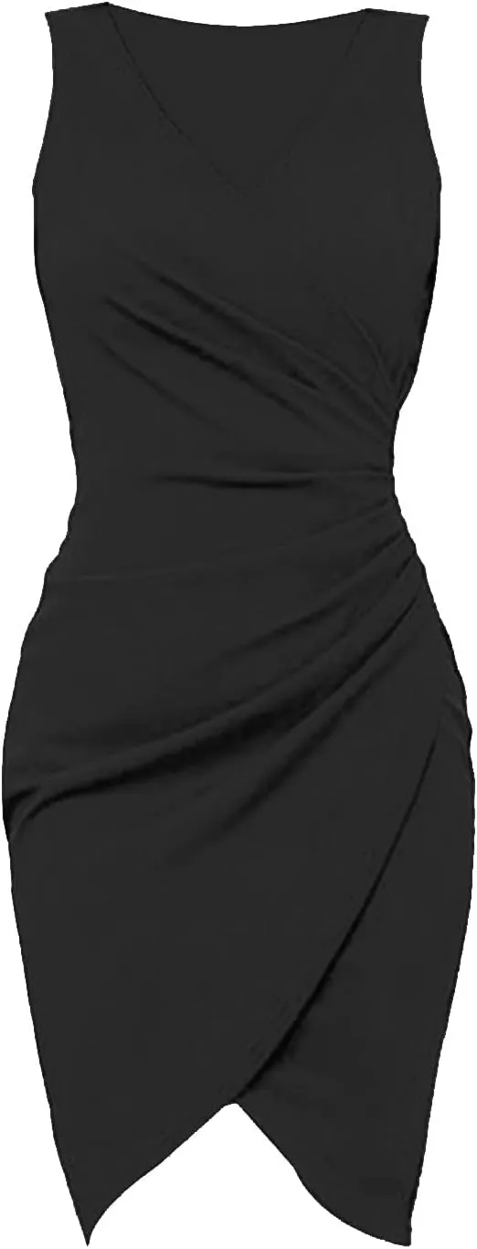 Women's Formal Business Dress Sexy Elegant Trendy Solid Color V-Neck Slim Bodycon Prom Party Cocktail Dresses, S-2XL