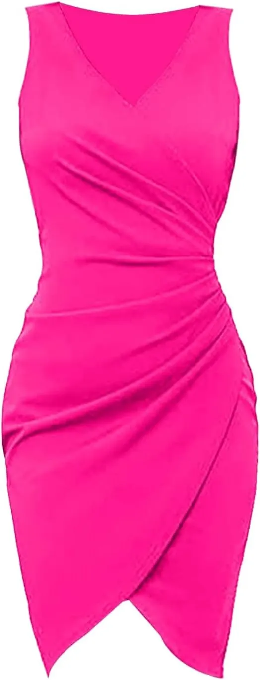 Women's Formal Business Dress Sexy Elegant Trendy Solid Color V-Neck Slim Bodycon Prom Party Cocktail Dresses, S-2XL