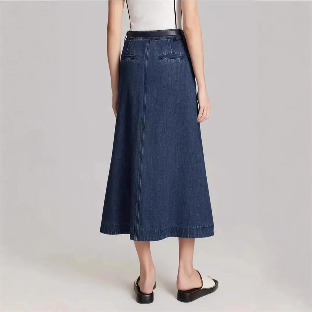 Women's French Style High-Waisted Vintage Denim Commuter Skirt Petite Half-Length Skirt