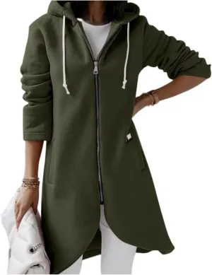 Women's Full Zip Up Hoodies Irregular Hem Long Sweatshirts Fleece Tunic Long Jacket Casual Loose Coat with Pockets